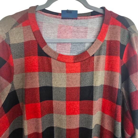 Modcloth Dress Women Plus Size 2X? Red Check Knit Shift Dress Pockets Academia - Picture 2 of 8